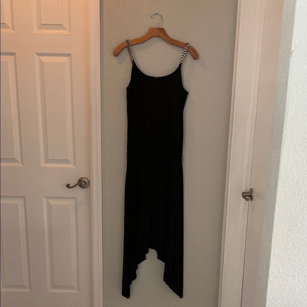 Michael Kors Black Asymmetrical Dress with Chain Straps